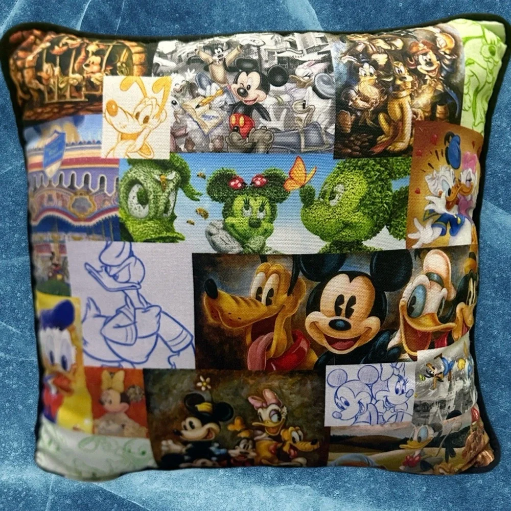 Disney Multicolor Character Patchwork Pillow Featuring Mickey & Friends